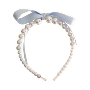 Bowknot Headband for Woman with White Pearls Decors Delicate Headbands Banquets Headbands Sweet Hairbands Yoga Supply