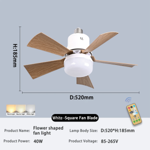 Wood grain ceiling fan with remote control and LED light 40WE27 base smart electric fan silent 5 blades with timer fan with remote control dimming speed adjustment suitable for living room office