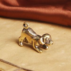 GUTUN ความเจริญรุ่งเรืองอย่างที่สุด ทองเหลืองที่เป็นของแข็ง เพชรประดับขนาดเล็ก อุปกรณ์ตกแต่งห้อง เครื่องประดับเดสก์ท็อป ใช้งานง่ายๆ ตุ๊กตาลูกสุนัข ราศีสุนัข จี้ทองเหลืองแท้ ชาสัตว์เลี้ยงชา