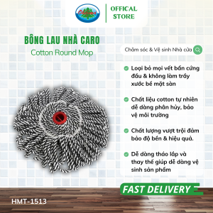 Bông Lau Nhà Caro Tròn Ohiama Cotton Round Mop HMT-1513 Thay Thế Cây Lau Nhà Tự Vắt