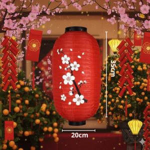 Đèn Lồng Đỏ Giấy Hoa Mai Trang Trí Tết Lồng Đèn Treo Cửa Treo Cổng Ngoài Trời Nhiều Size 20x35 25x45 30x55