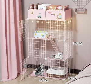 Chuồng mèo lồng mèo lắp ghép màu hồng siêu xinh 23 tầng có khu vực để đồ biệt thự cho pet yêu