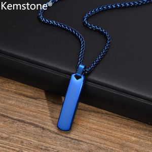 Kemstone Stainless Steel Rectangular Strip Black Silver Gold Plated Male Pendant Necklace for Men Jewelry