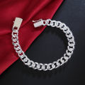【Hot item】 New 925 Sterling Silver Solid 8/10mm Chain Bracelet Men Women Chain Noble Wedding Jewelry Charms Party Birthday. 