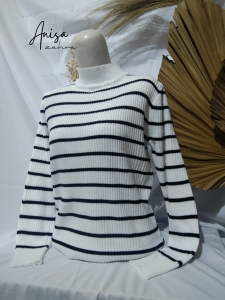 LONG PASTER STRIPY ATASAN WANITA RAJUT/SWEATER KERAH TINGGI/RAJUT PRESS BODY/BY ANISA ZAHRA