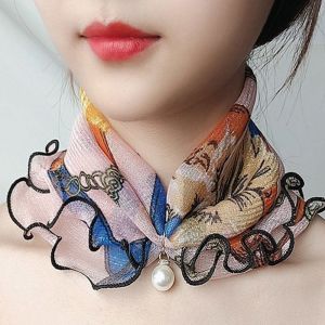 HULEQQI Đơn giản Bọc cổ Thanh lịch Viền xếp nếp In Hoa Khăn choàng cổ Khăn Quàng chống nắng Khăn choàng In da báo YẾM MÙA HÈ Khăn quàng cổ phong cách Hàn Quốc Khăn choàng nữ Khăn quàng cổ in họa tiết