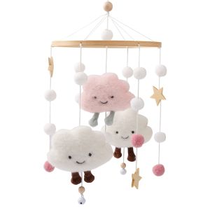 Baby Wooden Rattles Bed Bell Soft Felt Cartoon Cloudy Star Hanging  Toys Pendant Crib Mobile Toys Holder Bracket Infant Gift Kid2026