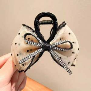 JS SHOP 1pcs NEW Mesh Claw Clips With Rhinestone Bow-Chic Polka Dot Bubble Design Hair Clips