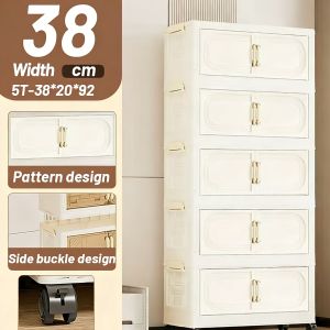 【FREE SHIPPING】inhom L60cm  (2-6Layers)  2 Doors Foldable Stackable Storage Cabinet Box With Roller