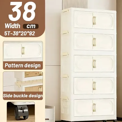 【Buy 1 take 1 Free】inhom 40-60cm Storage Cabinet With Wheels Foldable Plastic Storage Wardrobe Organizer For Clothes Toys Snacks Shoe