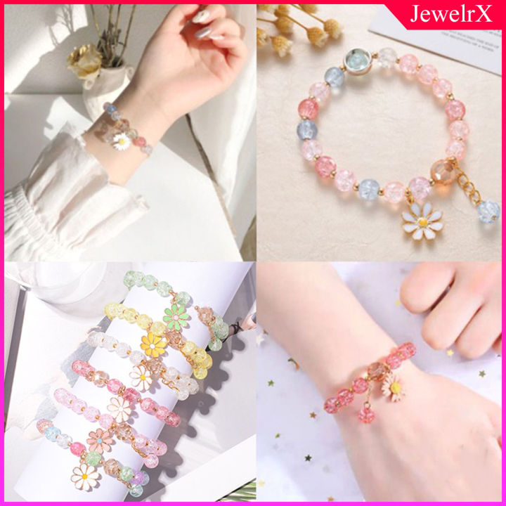 【Pos dari KL】Korean Daisy Pendant Bracelet Crystal Beads Bangle Gelang ...
