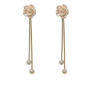 Korean White Pearl Flower Tassel Pendant Earrings For Women Girls Elegant Imitation Pearl Temperament Earrings Gifts