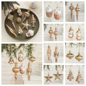 HOTOTO 2PCS PinkGold Christmas Hanging Decoration Santa Clause Plastic Xmas Baubles High-quality Party Supplies Christmas Tree Ornament Christmas