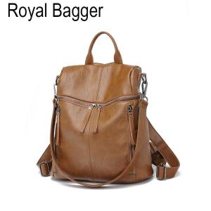 Royal Bagger High Quality Sheepskin Fashion Anti-Theft Waterproof Travel Backpack for Women Girls New Super Hot High Capacity Backpacks Women Outdoor Work Shoulder Crossbody Bags Casual Multifunction Handbag