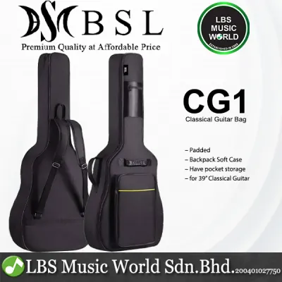 BSL CG1 39 inch Padded Backpack Soft Case Bag for Classical Guitar