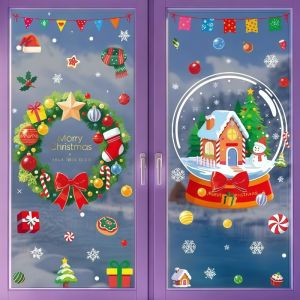 Christmas Window Stickers Removable Vinyl Static Cling Snowflake Santa Claus Glass Decals Home Party Decor