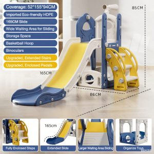 Slide for Kids Swing| Playground Set - Indoor/Outdoor Slide+Swing+Basketball Hoop | 60KG Capacity Papan Gelongsor Kanak-Kanak Supports 3 Kids Simultaneously