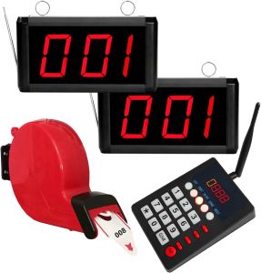 Queue Wireless Calling System with 1 Keypad 2 Displays + Take a Number Ticket Dispenser with 1 Roll 3 Digit Number Ticket