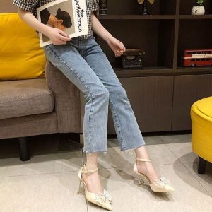 Stiletto Womens Lace Line with Beige Wedding Shoes with Pointed Bow Tie Bridesmaid Single Shoes
