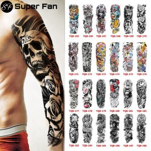 【Super Fan】tattoo sticker waterproof permanent 15 days Large Arm Sleeve Tattoo Lion Crown King Rose Waterproof Temporary Sticker Wild Wolf Tiger