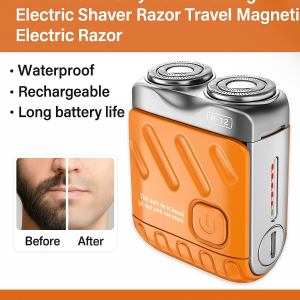 Portable Electric Shaver for Men Rechargeable Rotary Razor 3D Floating Head Double Ring Blade for Close Smooth Shave USB Charging