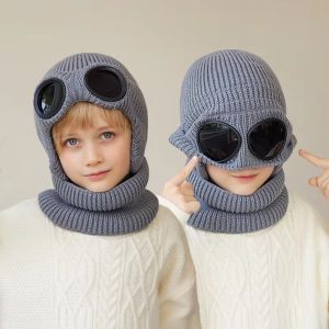 ADAM 2Pcs/Set Ấm áp Bộ mũ và khăn trùm đầu dành cho trẻ em khi trượt tuyết Mùa đông Lớp lót mềm mại Mũ len đan cho trẻ em Thời trang Làm dày Mũ bảo vệ tai cho trẻ em dành cho bé gái bé trai