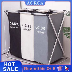 Waterproof Dirty Clothes Laundry 3 grids For Bathroom Wash Basket Hamper Sorter Laundry Bag Foldable Basket