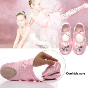 Lolanta Ballet Flat Shoes Dance Shoes Soft Full Split Sole Pink Bow Ballet Shoes for Kids Girls
