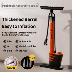 MTB Bike Pump Anti-corrosion Seamless Carbon Steel Cylinder Body High Pressure With Gauge For Motorcycle Tire Inflation