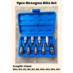 9pcs 55/100mm Length 1/2" Hexagon Socket Inner Screwdriver Bits Set Hex Allen Keys Spanner Driver Bit Square Long H4-H17