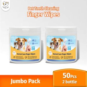 Cassiel Pet Dental Wipes 50Pcs Dog Cat Oral Care Finger Wipe Remove Tartar Cleaning Teeth