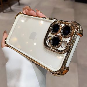 For iPhone 17 Case New Contrast Color Airbag Plating Case for iPhone 13 12 11 14 15 16 Pro Max Plus 17 Air Clear Silicone Cover