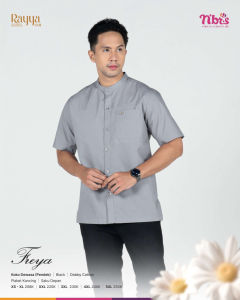 Nibras Sarimbit Freya Baju Koko Pria Lengan Pendek Dobby Cotton Black Simpel Trendy Terbaru 2025