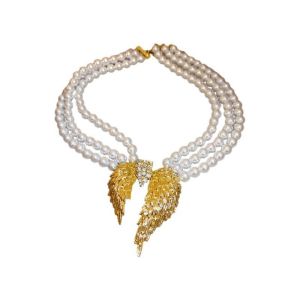 HEALMEYOU Fashion Multi-layer Pearl Necklace Light Luxury Advanced Sense Angel Wings Necklace French Elegant Clavicle Chain Women