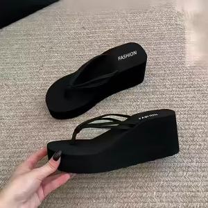 [Free Shipping] Thick-soled flip-flops for women high-heeled sandals womens outdoor slip-on beach shoes home slippers womens shoes