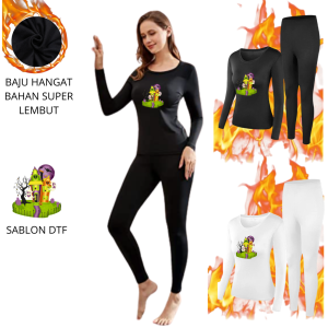 Joy Sana Pakaian Dalam Hangat Wanita Baju 1 Set Setelan Wanita Remeja Atasan Bahan Babyterry Dan Celana Legging Blue Wolf