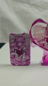 2Pcs/Pack Elysia Herrscher Of Human: Ego Doujin Pink Heart Acrylic Stand Square Double Flash Tinplate Badge Anime Game Peripheral Gift