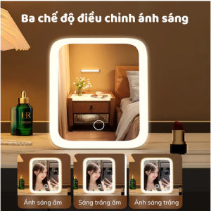 Gương LED Gấp Gọn 3 Màu Ánh Sáng - Gương HD + Phóng Đại 5X - Pin Sạc USB - Cho Bàn Trang Điểm & Du Lịch