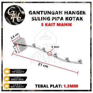 Hanger Pipa Kotak 5 7 9 Kait Manik-Manik Baju Display Pakaian Hanger Besi Persegi Kait Melengkung