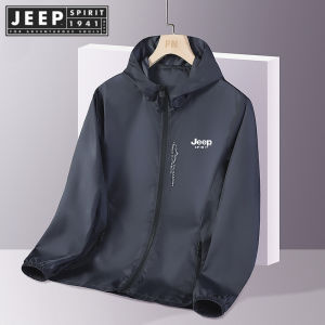 JEEP SPIRIT 1941 ESTD Summer Mens Sunscreen Suit Sunscreen Ice Silk Jacket Large Casual Outdoor Apparel Ultra Light Jacket Sunscreen Breathable