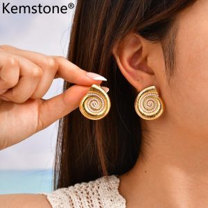 Kemstone 18K Gold Plated Shell Pearl Earrings Stainless Steel Studs for Women Summer Jewelry