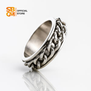 SBGM Jewelry High Polish Silver Stainless Steel Rotating Curb Chain Ring with Box