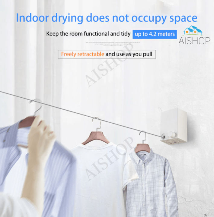 [SG Seller]Stainless Steel Retractable Wall Mounted Laundry Dryer Clothesline Steel Wire