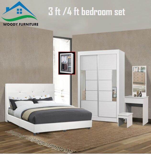 4ft3 Ft Wardrobe With Mirror Design Bedroom Set Set Bilik Tidur