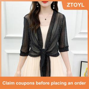 【ZTOYL】 Stylish Jacket Cardigan Half Sleeve Front Lace-up Coat Ladies Thin Sunscreen Short Jacket