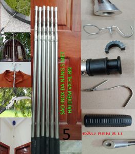 Sào rút inox đa năng L5mgậy kéo dài như ýkéo ra thu gọn.móc cành câylấy quả trên caophơi đồtreo lồng chimquét mạng nhệnvợt cá L5m