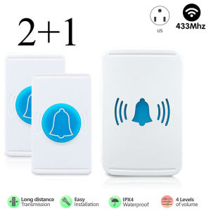 WenQia [Phích Cắm Mỹ] Bộ Chuông Cửa Không Dây Gia Đình Thông Minh Bộ Phát Chống Nước Phạm Vi Điều Khiển Từ Xa 150M Bộ Thu 38 Chế Độ Làm Việc 4 Nhạc RF 433MHz 110V 220V
