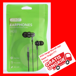 HEADSET HANDSFREE ROBOT RE20 LIGHT WIRED IN EAR ULTRA BASS WITH MIC ORIGINAL
