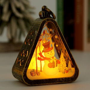 ECILY🔥New upgraded🔥 Mini Christmas LED Triangle Lantern Warm Light Table Ornament Santa Snowman Pattern Holiday Home Decoration Gift