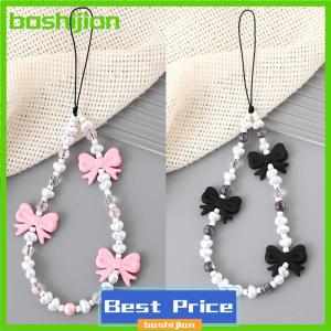 bashijian Simple Cute Kawaii Bowknot Beaded Phone Chain Fashion Delicate Keychain For Women Girls Sweet Bag Decoration Accessories Gifts